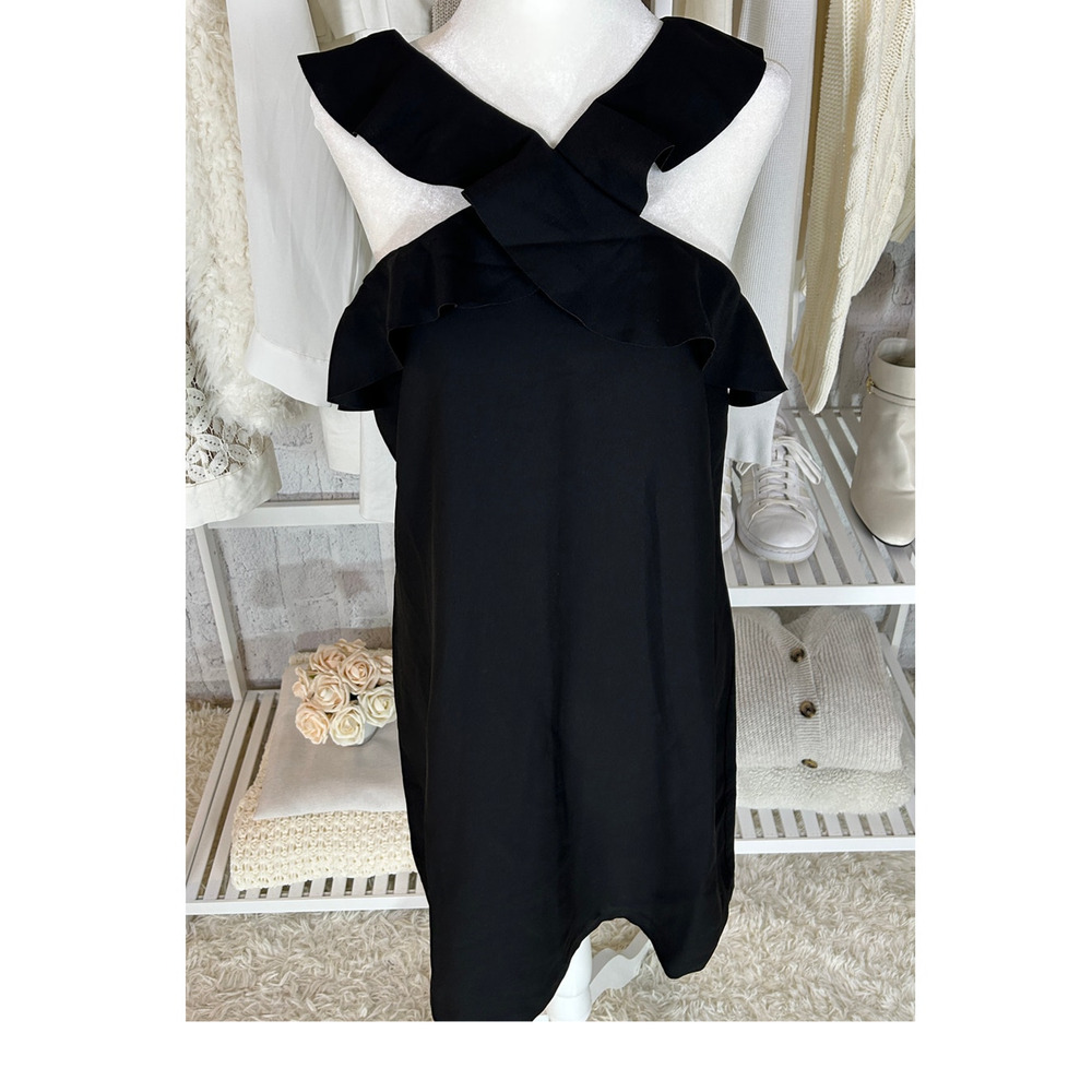 Banana Republic Women's Size 8 Tall Black Cross front Ruffle Strap Dress #0281 - Picture 2 of 13